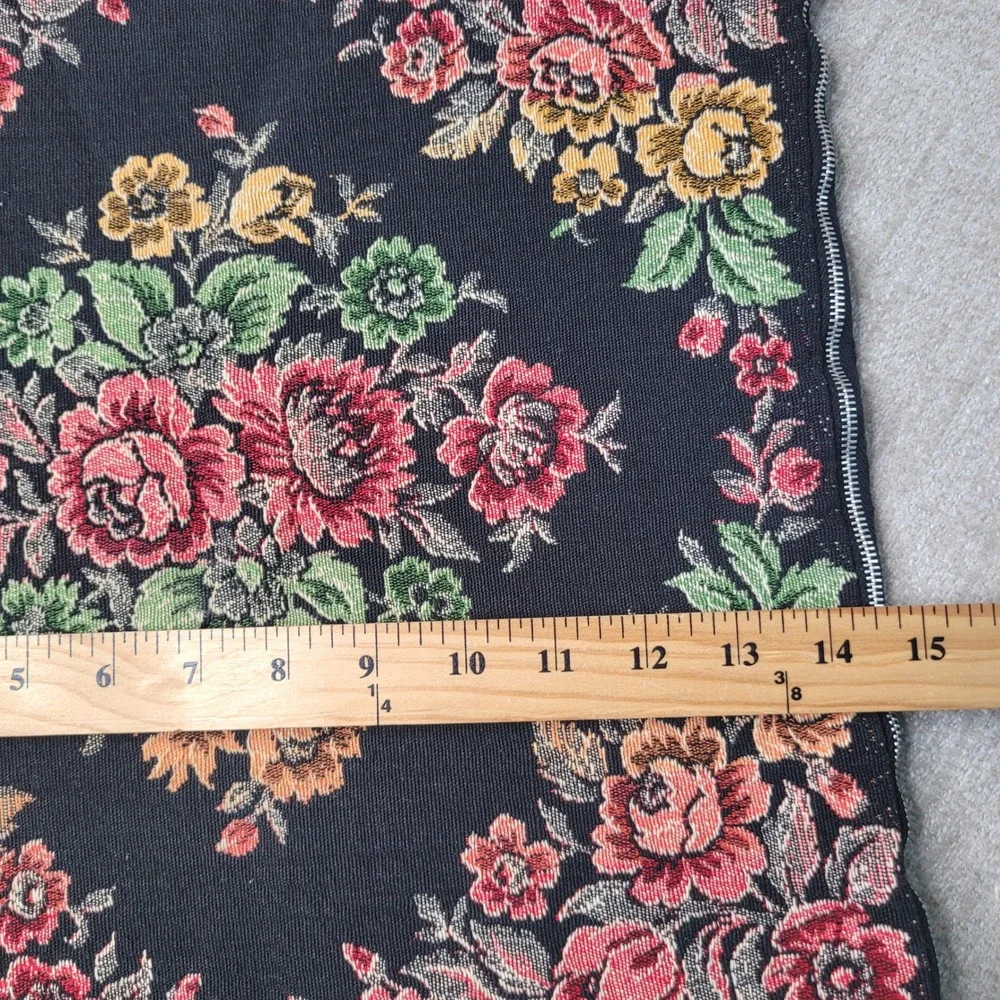 Vintage Tapestry Pillow Cover Floral Black Woven Zippered Square Accent 15x15